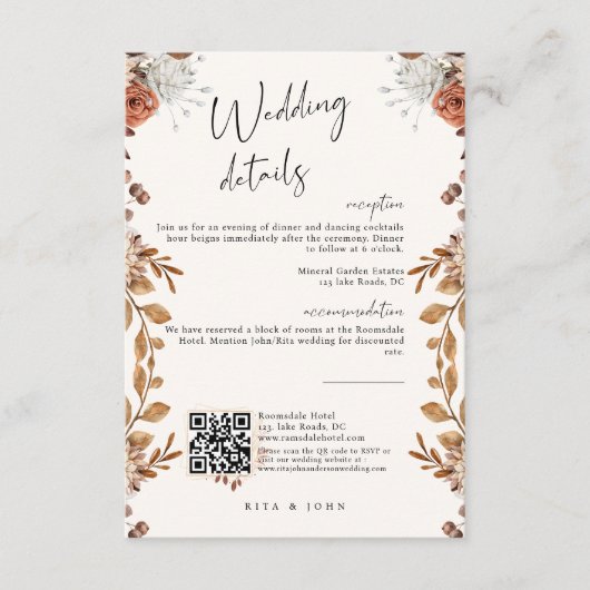 Modern Cream Boho Script Wedding Details Informatiekaartje (Voorkant)