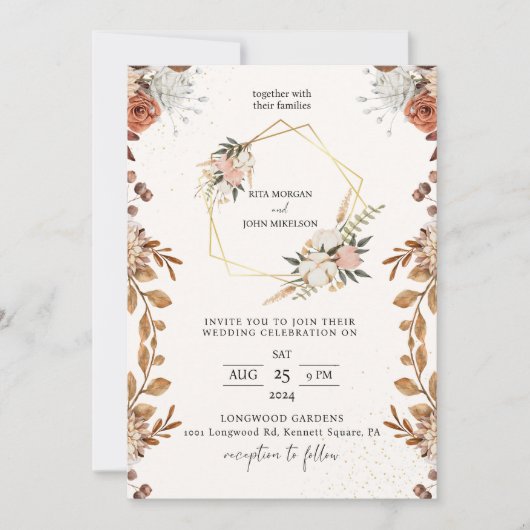 Modern Cream Boho Script Wedding Kaart (Voorkant)