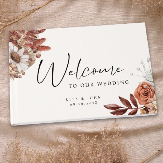 Modern Cream boho Wedding Folie Guestbook Gastenboek