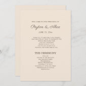 Modern Cream Brown Wedding Programme Programmakaart (Voorkant / Achterkant)