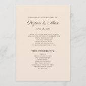 Modern Cream Brown Wedding Programme Programmakaart (Voorkant)