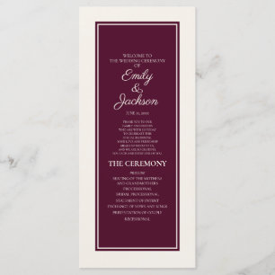 Modern Cream Burgundy Wedding Programme Programmakaart