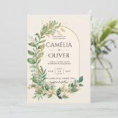 Modern Cream Gold Greenery Botanical Wedding Kaart (Staand voorkant)