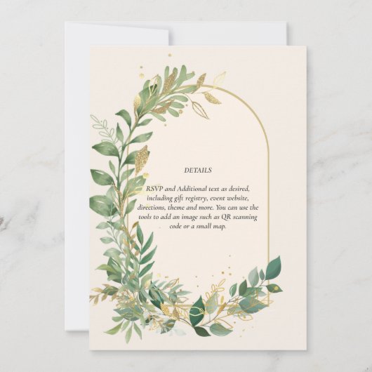 Modern Cream Gold Greenery Botanical Wedding Kaart (Achterkant)