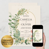 Modern Cream Gold Greenery Botanical Wedding Kaart