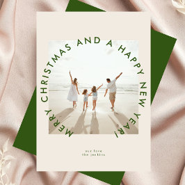 Modern Cream Green Eenvoudige Kerstfoto Groet Feestdagenkaart
