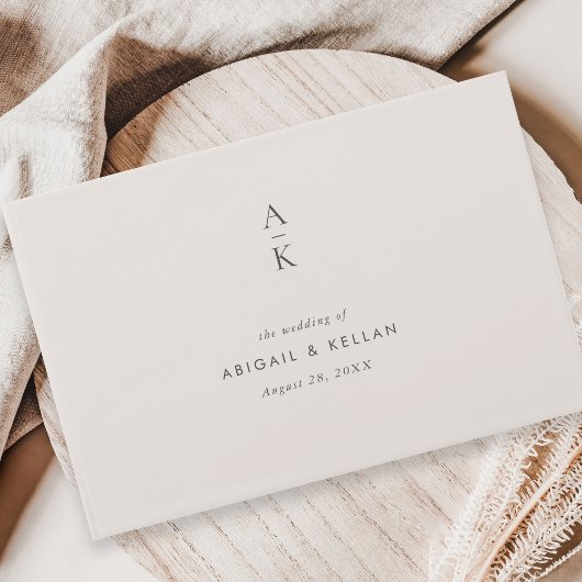 Modern Cream Grey Monogram Mix Match Bruiloft Gastenboek