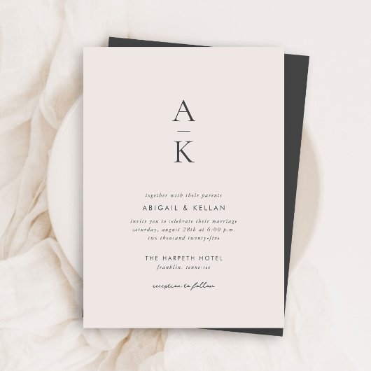 Modern Cream Grey Monogram Mix Match Bruiloft Kaart