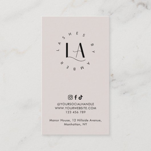 Modern Cream Lash Extensions Aftercare Salon Logo Visitekaartje (Achterkant)