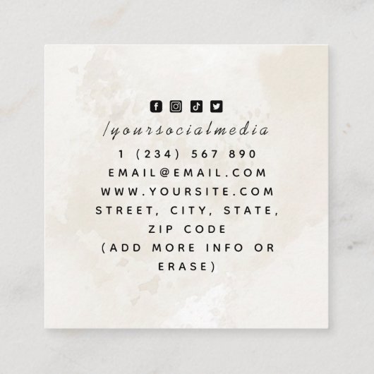 Modern Cream Marble Funny Cool Pizza Tattoo Artist Vierkante Visitekaartje (Achterkant)