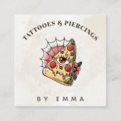 Modern Cream Marble Funny Cool Pizza Tattoo Artist Vierkante Visitekaartje (Voorkant)