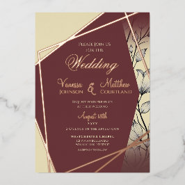 Modern Cream Maroon Roos Gold Elegant Wedding Folie Uitnodiging