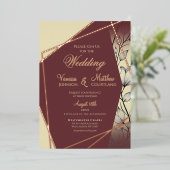 Modern Cream Maroon Roos Gold Elegant Wedding Folie Uitnodiging (Staand Voorkant)