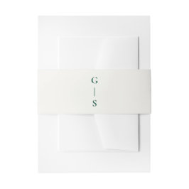 Modern Cream met Emerald Green Initialen Wedding Uitnodigingen Wikkel