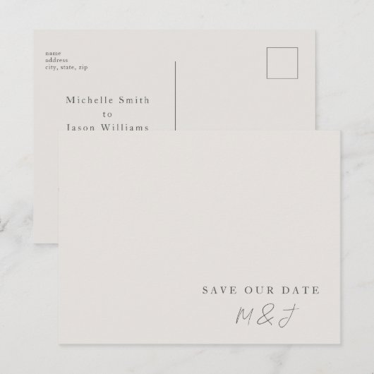 Modern Cream Monogram Save the Date Briefkaart (Voorkant / Achterkant)