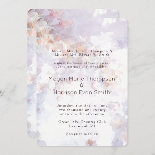 Modern Cream Painted Romantic Wedding Invitation Kaart (Voorkant / Achterkant)