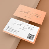 Modern Creamy Peach Handgeschreven Script QR code Visitekaartje