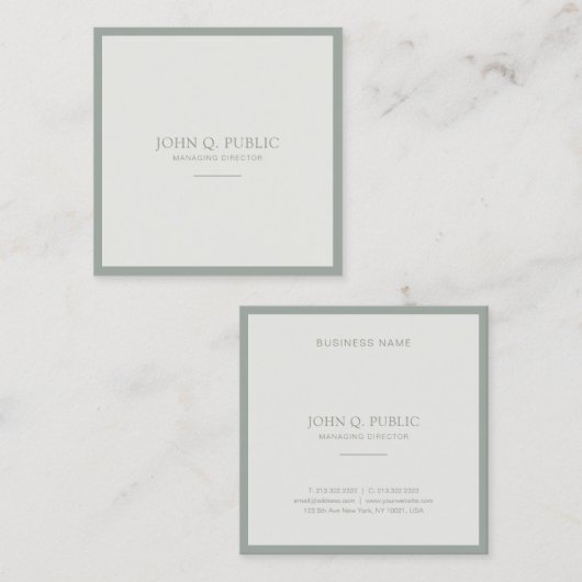 Modern Creatief Minimalistisch Elegant Groen Vierkante Visitekaartje (Voorkant / Achterkant)