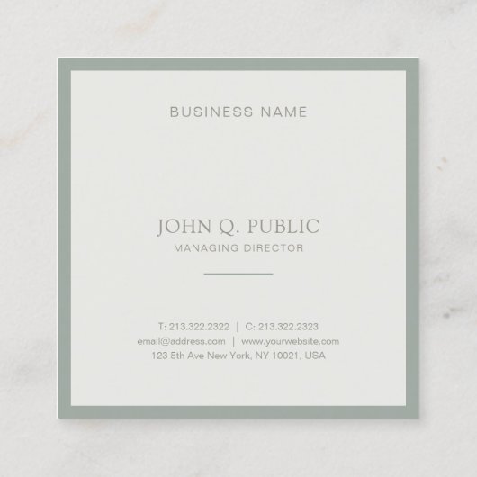 Modern Creatief Minimalistisch Elegant Groen Vierkante Visitekaartje (Achterkant)