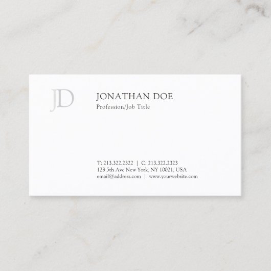 Modern Creatief Monogram Wit Eenvoudig Template Visitekaartje (Voorkant)