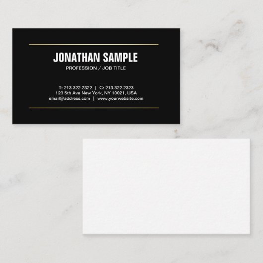 Modern Creatief Slank Effen Zwart Wit Trendy Visitekaartje (Voorkant / Achterkant)