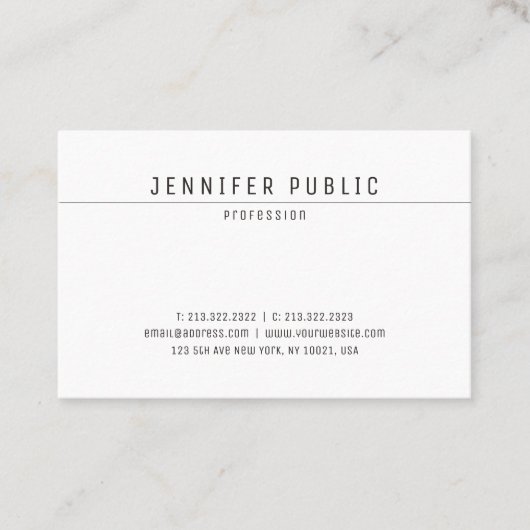 Modern Creatief Slank Ontwerp Duidelijk Trendy Wit Visitekaartje (Voorkant)