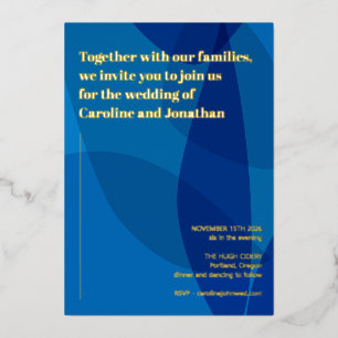 Modern Creative Boho Abstract Blue Wedding Gold Folie Uitnodiging