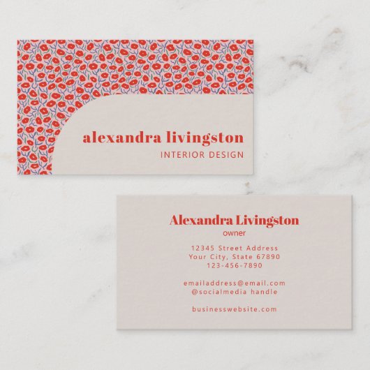 Modern Creative Scandinavian Red Floral Visitekaartje (Voorkant / Achterkant)