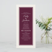 Modern Crème Bruiloftsprogramma Bordeaux Programmakaart (Staand voorkant)