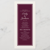 Modern Crème Bruiloftsprogramma Bordeaux Programmakaart (Voorkant)