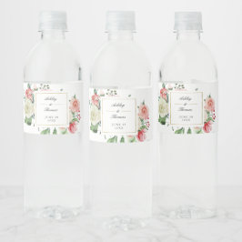 Modern Creme Roos Bloemen Waterverf Bruiloft Waterfles Etiket