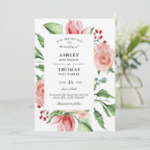 Modern Creme Roos Waterverf bruiloft uitnodiging (Staand voorkant)