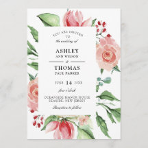 Modern Creme Roos Waterverf bruiloft uitnodiging