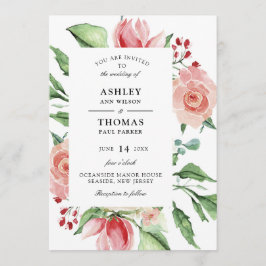 Modern Creme Roos Waterverf bruiloft uitnodiging