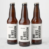 Modern crème zwart minimaal vet eenvoudig huwelijk bier etiket (Flessen)