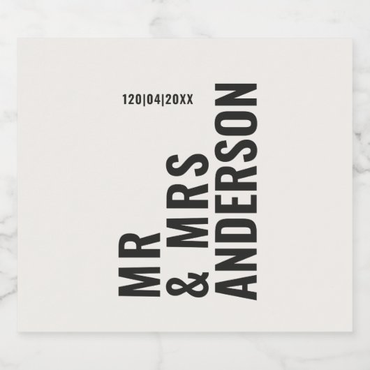 Modern crème zwart minimaal vet eenvoudig huwelijk bier etiket (Enkel label)