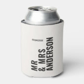 Modern crème zwart minimaal vet eenvoudig huwelijk blikjeskoeler (Blikje Voorkant)