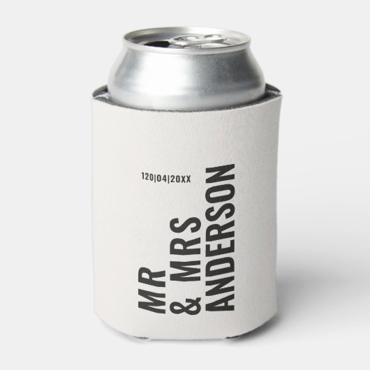 Modern crème zwart minimaal vet eenvoudig huwelijk blikjeskoeler (Blikje Voorkant)