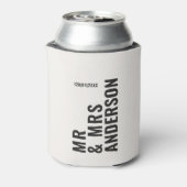 Modern crème zwart minimaal vet eenvoudig huwelijk blikjeskoeler (Blikje Achterkant)