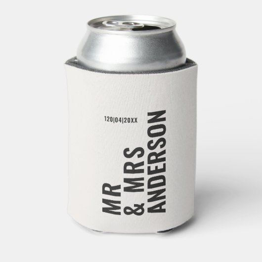 Modern crème zwart minimaal vet eenvoudig huwelijk blikjeskoeler (Blikje Achterkant)