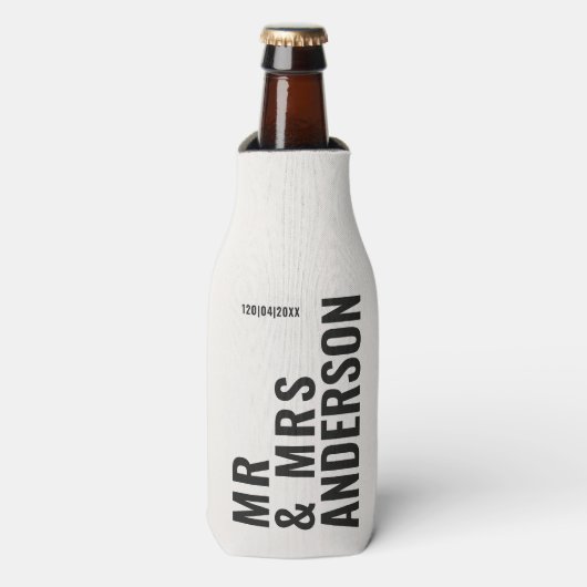 Modern crème zwart minimaal vet eenvoudig huwelijk flesjeskoeler (Fles Voorkant)