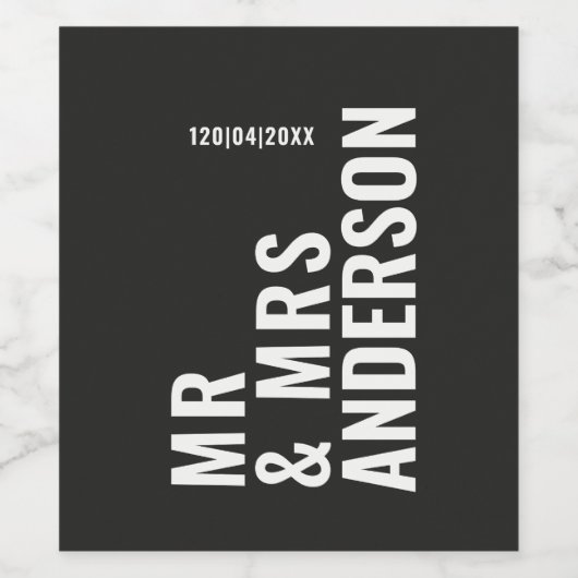 Modern crème zwart minimaal vet eenvoudig huwelijk wijn etiket (Enkel label)