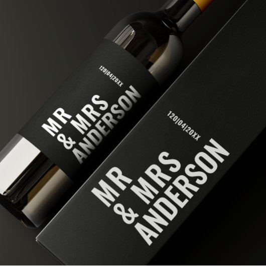 Modern crème zwart minimaal vet eenvoudig huwelijk wijn etiket