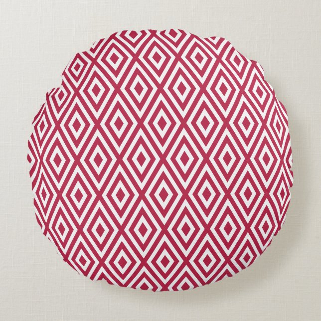 Modern Crimson Red Geometric Pattern Rond Kussen (Voorkant)