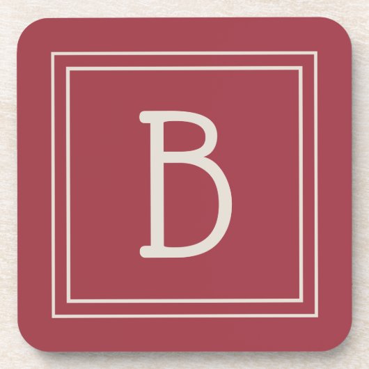 Modern Crimson Red & Off White Monogramed Initiaal Bier Onderzetter (Voorkant)