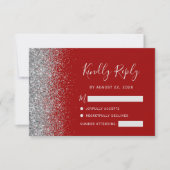 Modern Crimson Red Silver Faux Glitter Edge RSVP Kaartje (Voorkant)