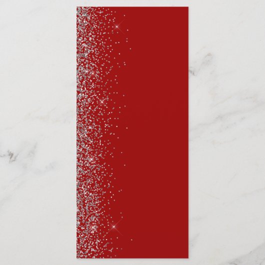 Modern Crimson Red Silver Glitter Edge Bruiloft Menu (Achterkant)