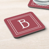 Modern Crimson Red & White Monogrammed Initiaal Bier Onderzetter (Linkerzijde)