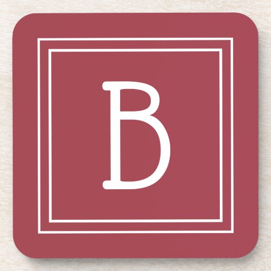 Modern Crimson Red & White Monogrammed Initiaal Bier Onderzetter (Voorkant)