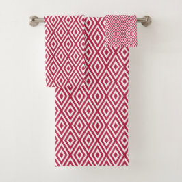 Modern Crimson White Geometric Bad Handdoek